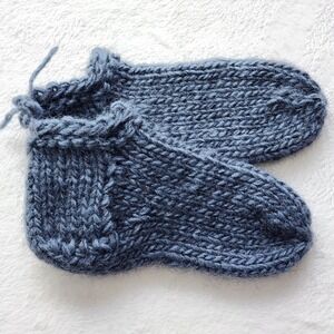 Handmade Wool Slipper Sock Adult Medium Blue Chunky Knit Cozy Winter Cabin Hygge